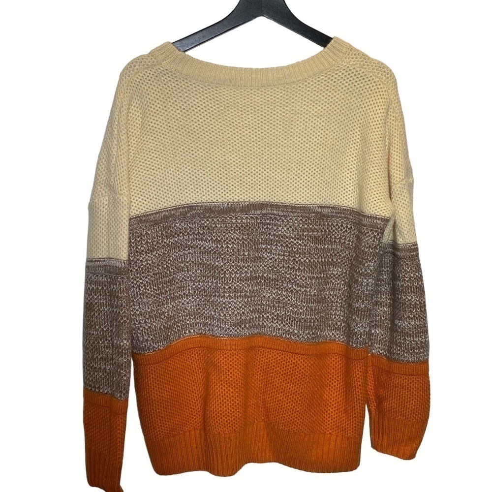 Fall Color Block women's XL Earthy colors long sleeve crew neck knit sweater - Picture 4 of 8